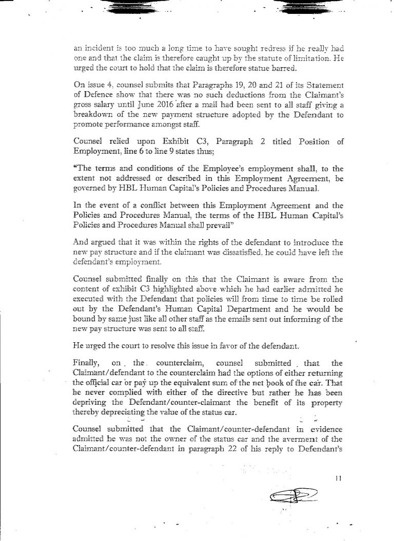 SUIT NO: NICN/LA/394/2017 pg 11